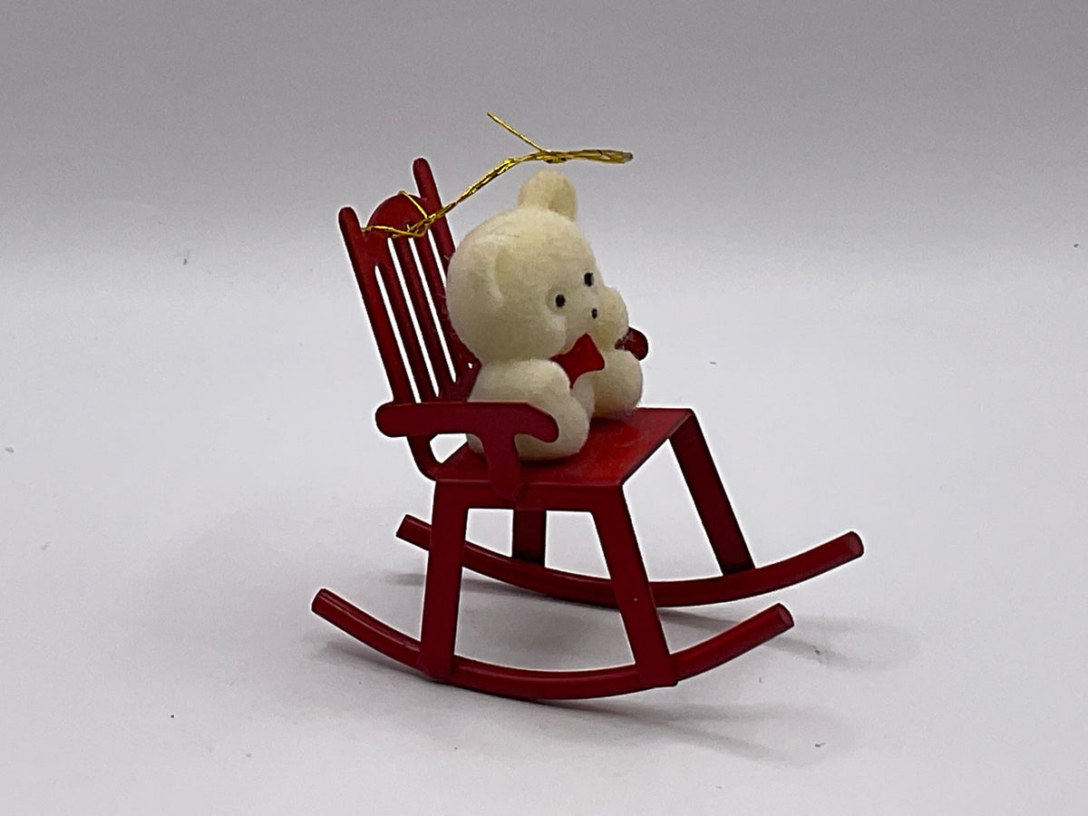 Avon Gift Collection Vintage 1980s Teddy Bear on Rocker Christmas Holiday Ornament Original Box