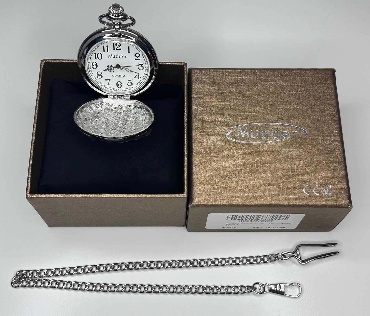 Mudder Pocket Watch Brand New in Box Classic Smooth Vintage Style Silvertone
