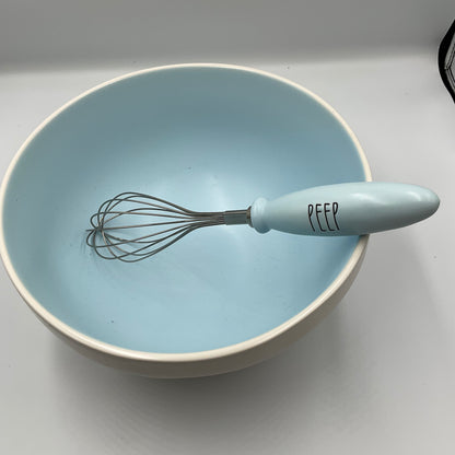 Rae Dunn Happy Easter Blue Ceramic Mixing Bowl PEEP Whisk Set