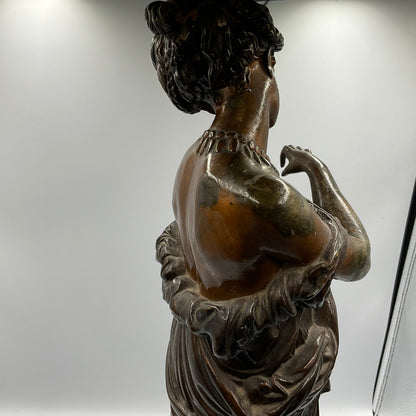 Painted Bronze Neoclassical Sculpture Lady with Lyre