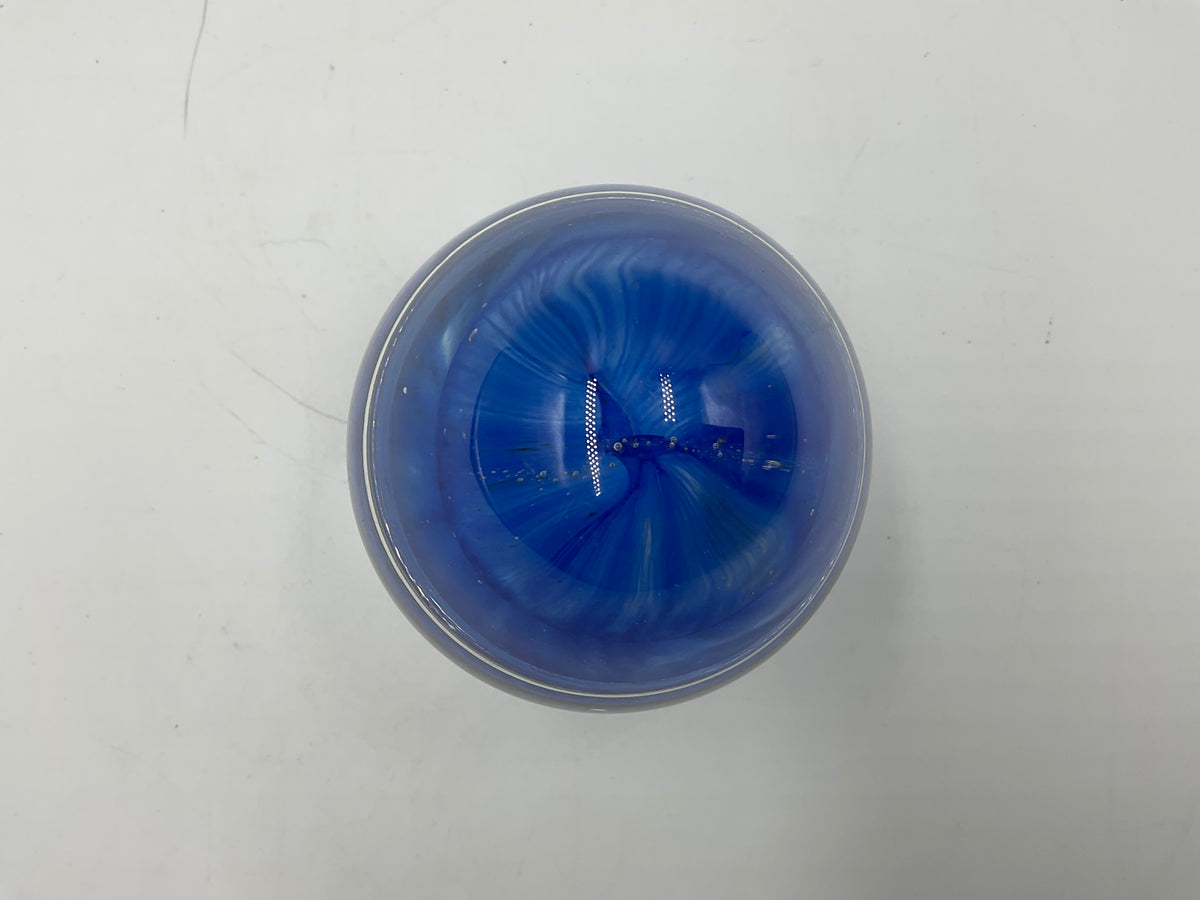 Bohemia Style Cobalt Blue Art Glass Egg Paperweight Clear Swirl