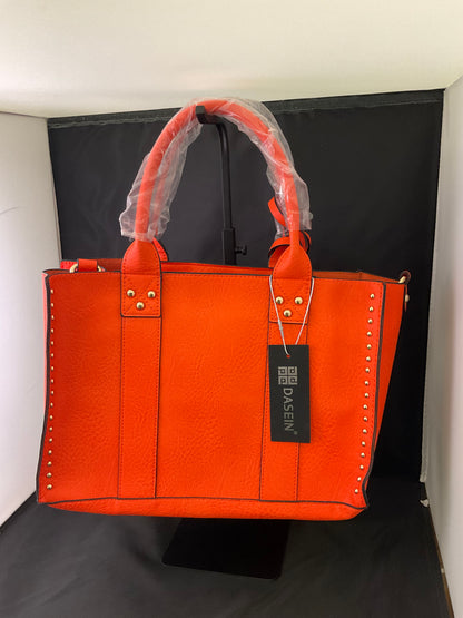 Dasein Women Vegan Leather Orange Handbag & Wallet Work Bag
