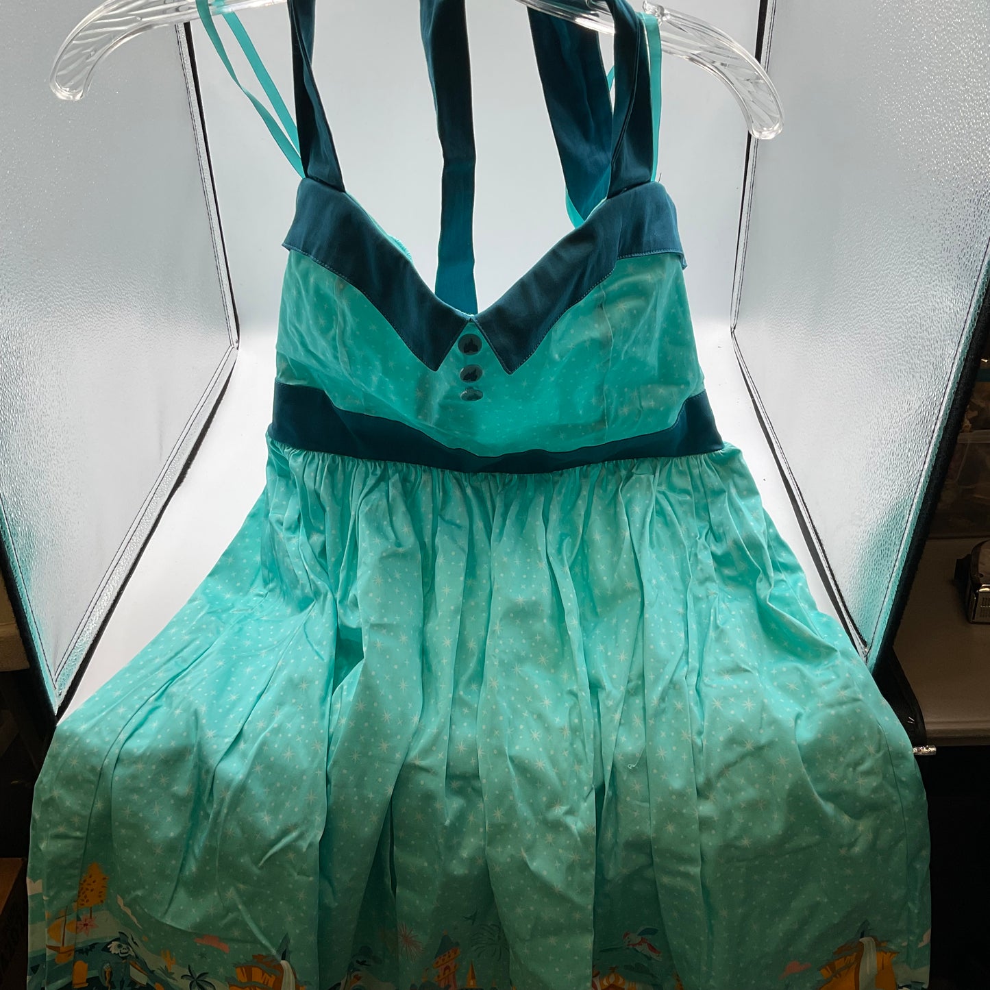 Disney’ Parks Dress Aqua Blue Magic KIndom’s Women’s Dress size Large