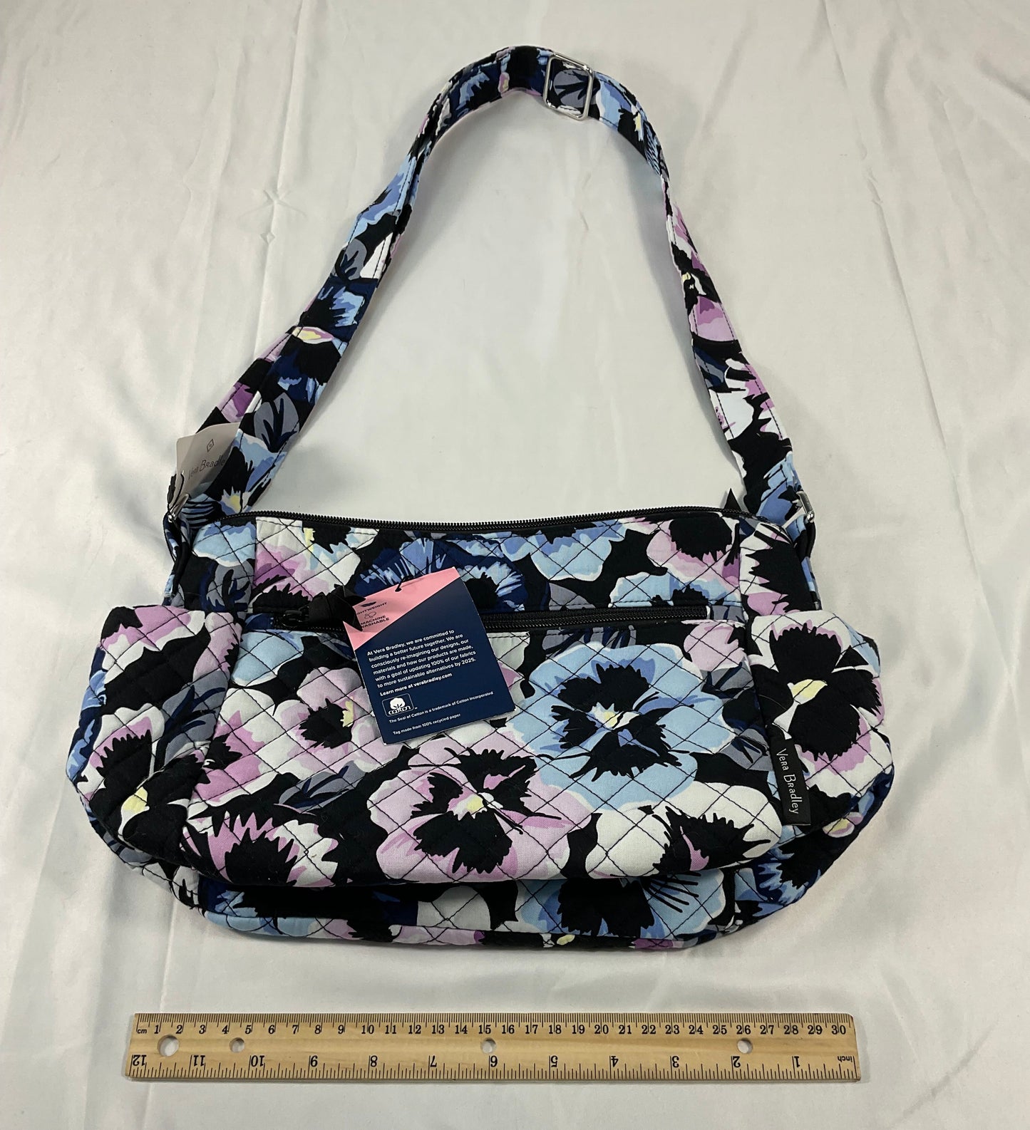 Vera Bradley Plum Pansies On the Go Crossbody Cotton Purse New with Tags 18in Strap