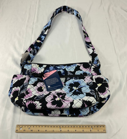 Vera Bradley Plum Pansies On the Go Crossbody Cotton Purse New with Tags 18in Strap