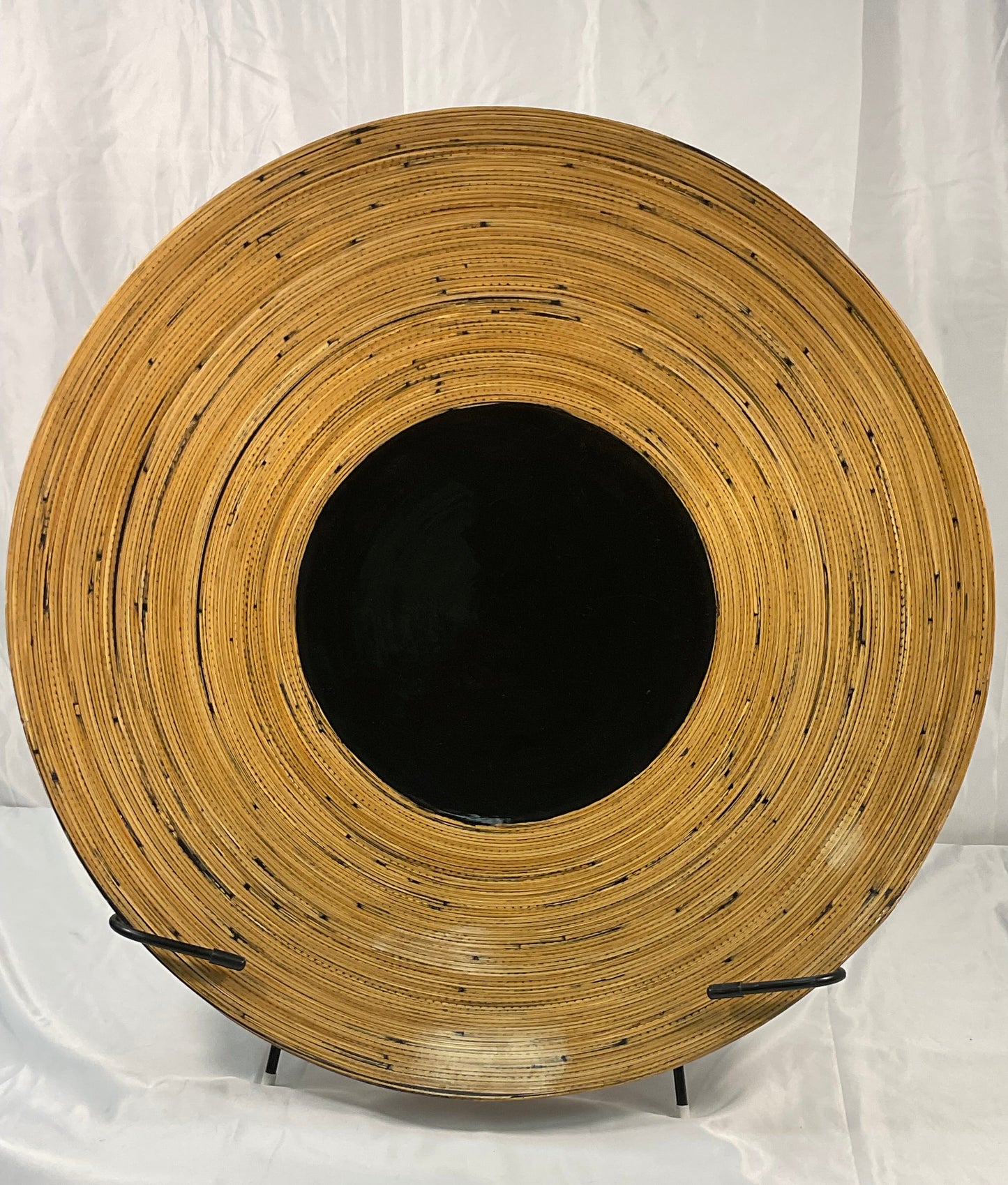 Lacquered Decorative Bamboo Platter Home Decor with Display Stand 26.5 inches