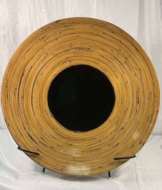 Lacquered Decorative Bamboo Platter Home Decor with Display Stand 26.5 inches