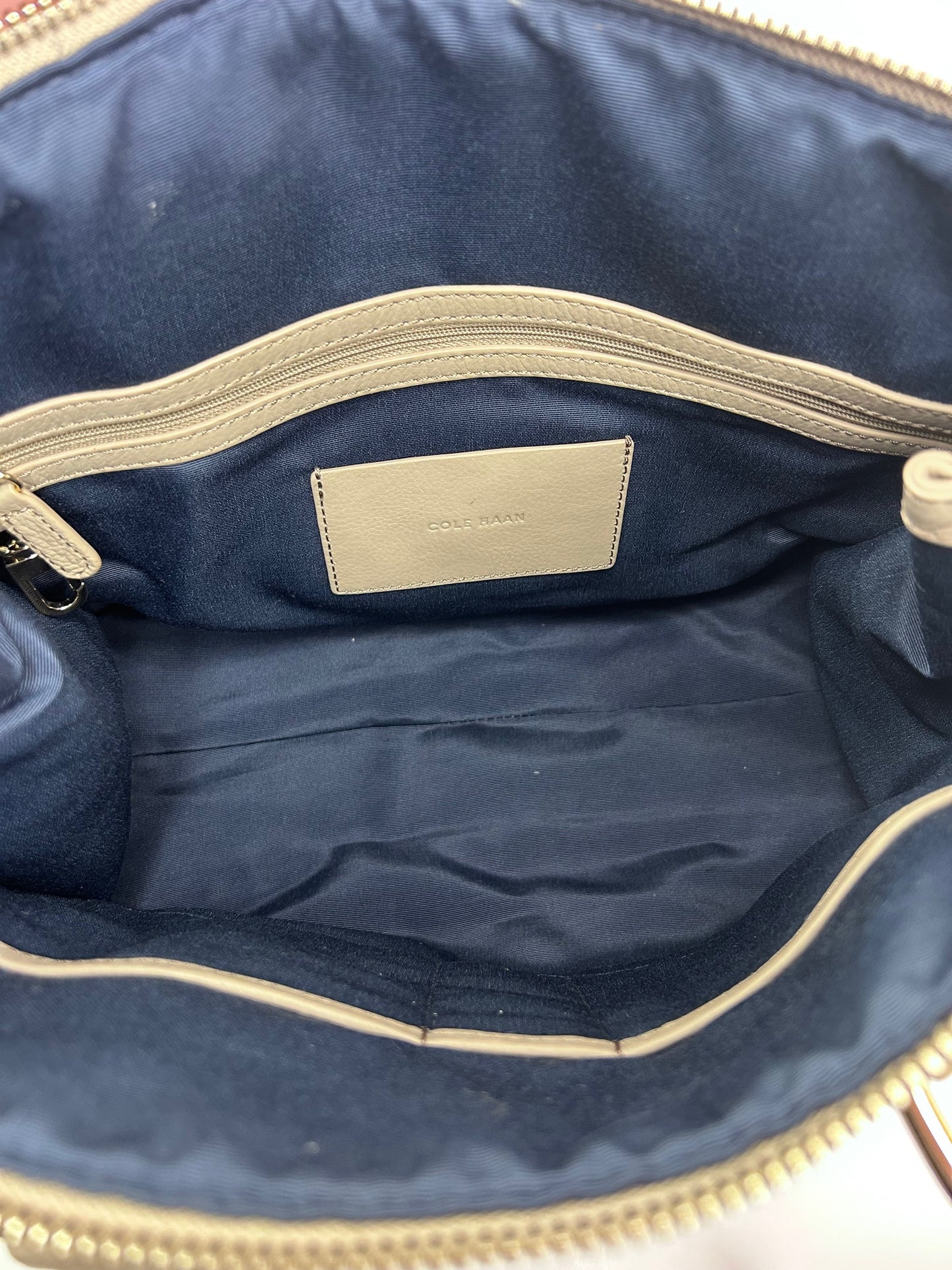 Cole Haan Taupe Light Grey Leather Tote Bag Handbag Good Condition