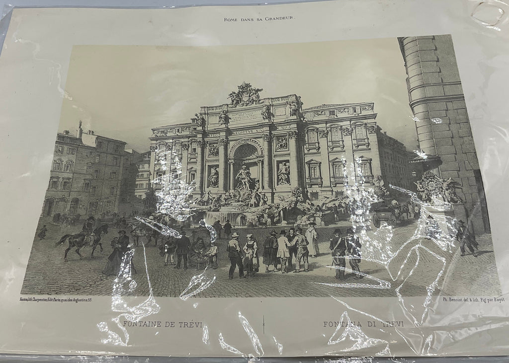 Vintage Architectural Print Of Trevi Fountain In Rome,Italy “Fontana Di Trevi”