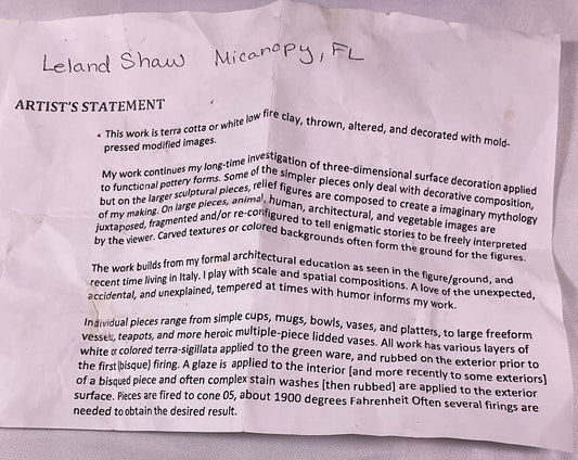 Leland G Shaw Studio Artist Signed High Relief Terra Cota Art Hand-Sculpted Elephants Warriors Planter Pot