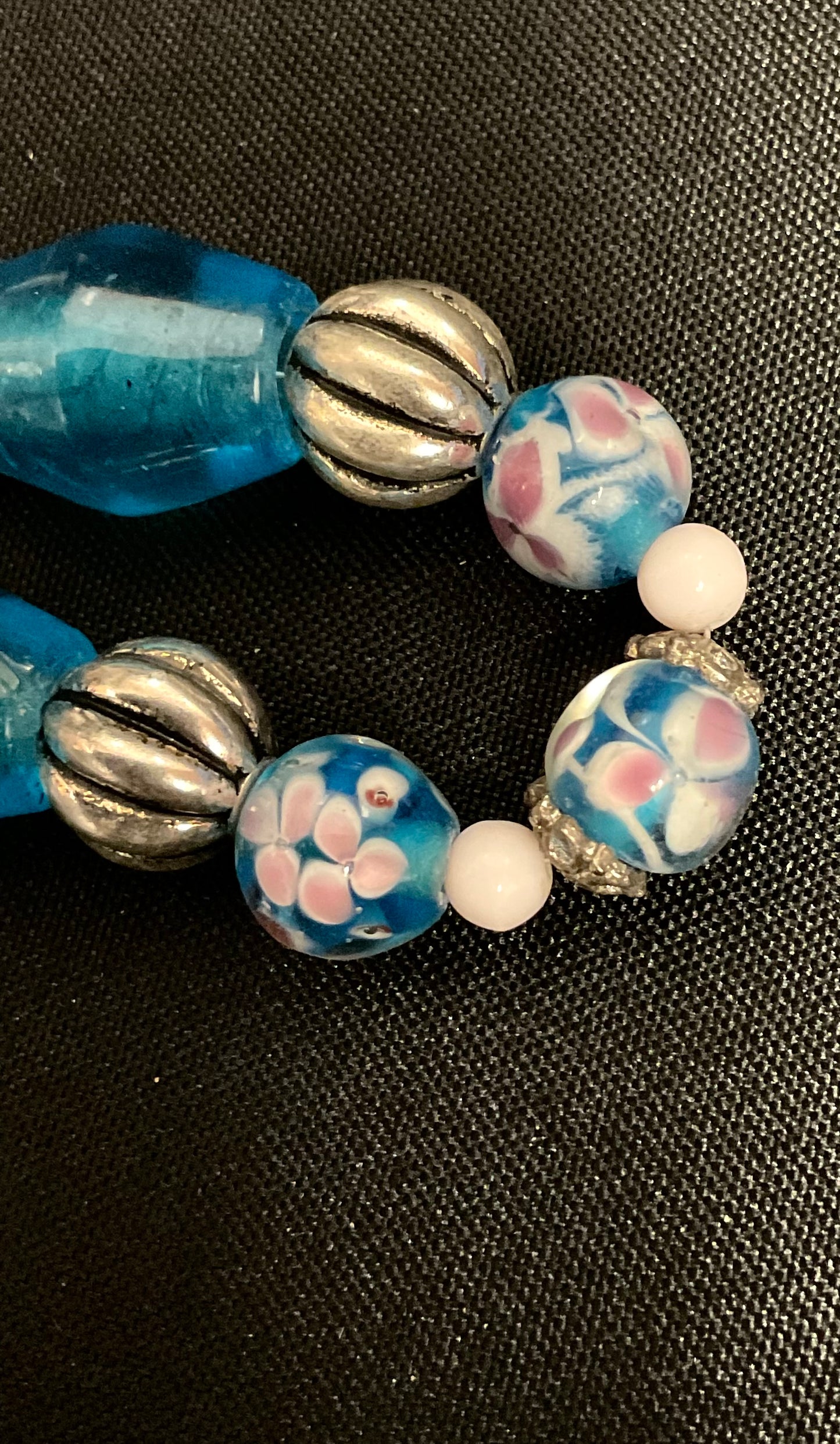Blue and Pink Beaded Necklace