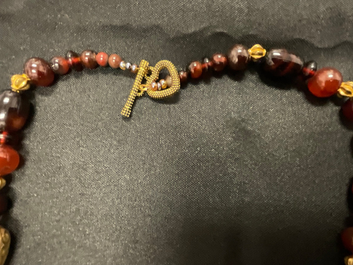 Mixed Bead Earthtone Goldtone Accents Necklace