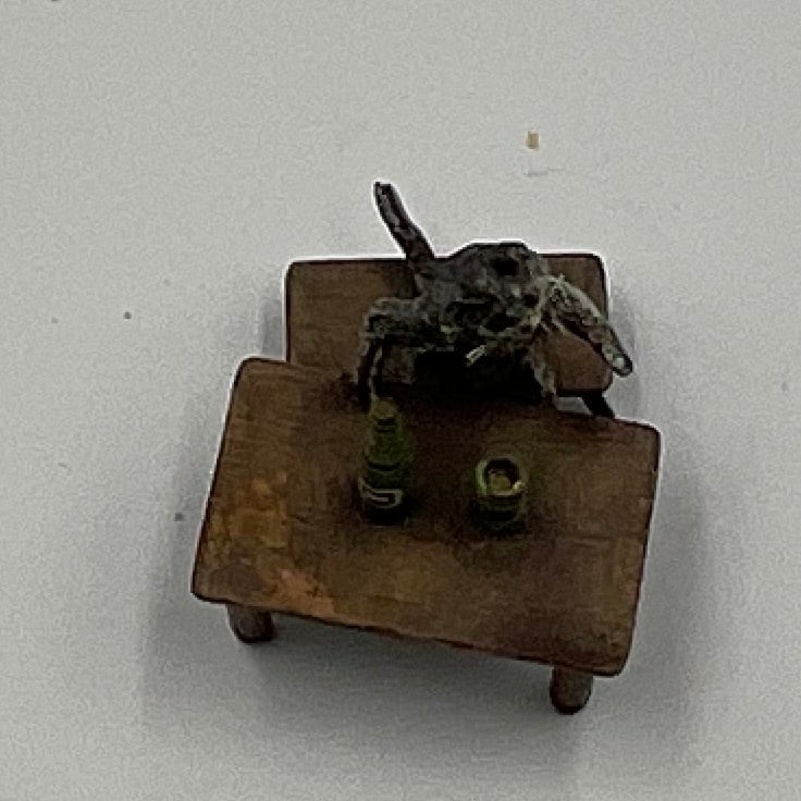Miniature Cat Drinking at Table collectible figurine