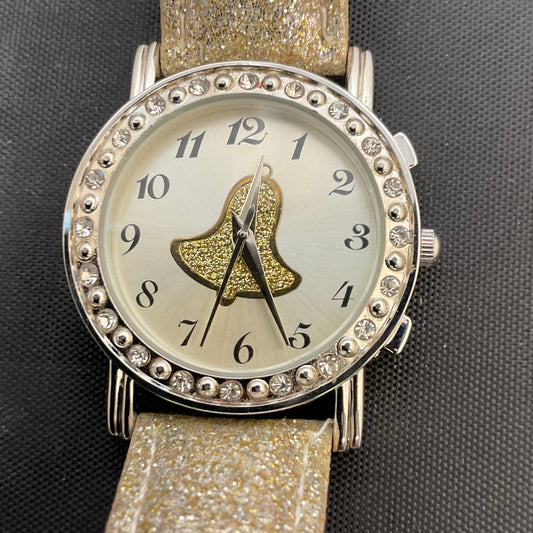Glam &amp; Glow Holiday Bell Glitter Band Women's Wristwatch Working New Battery in Original Box