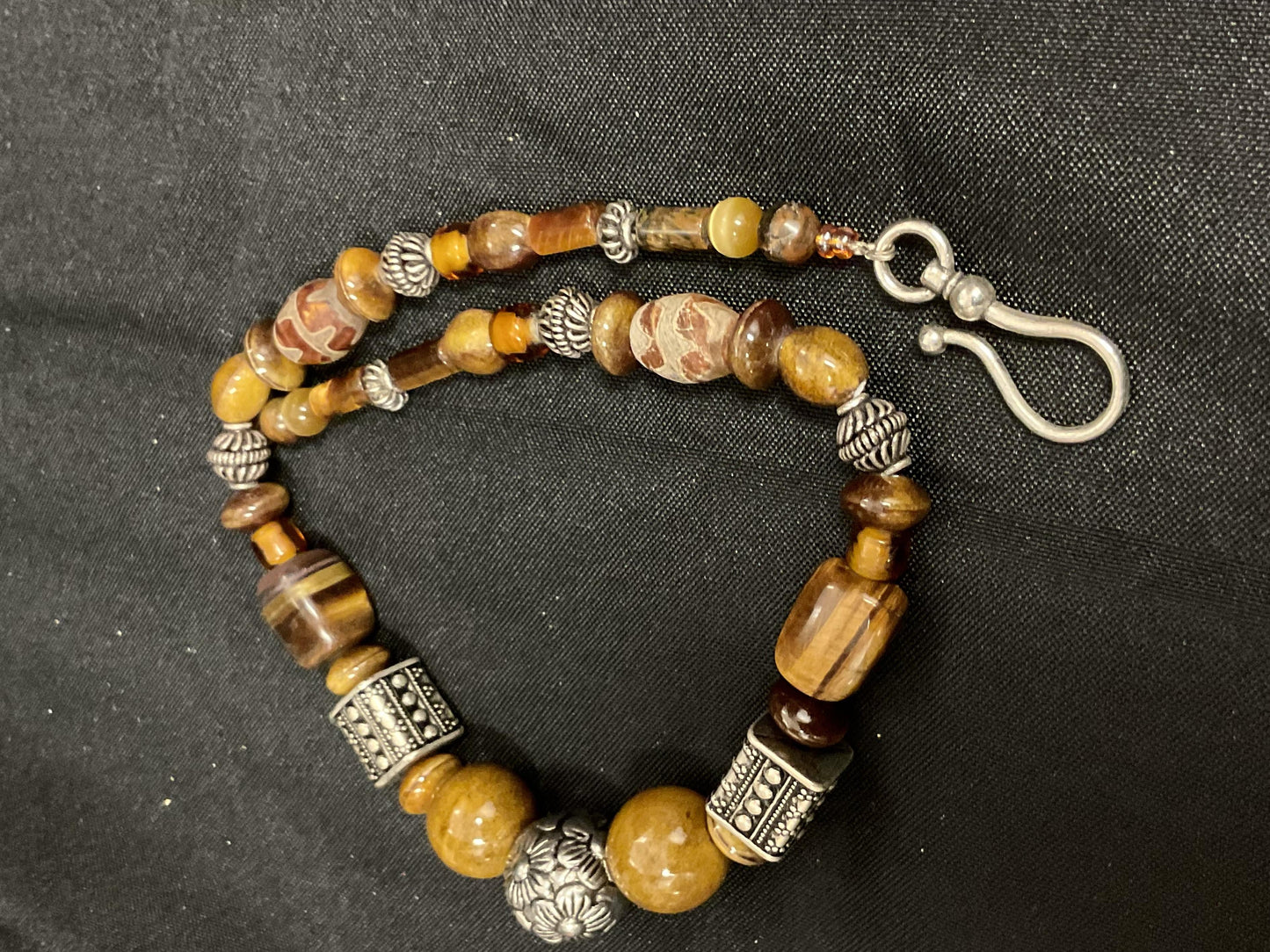 Brown and Silver Beaded Necklace