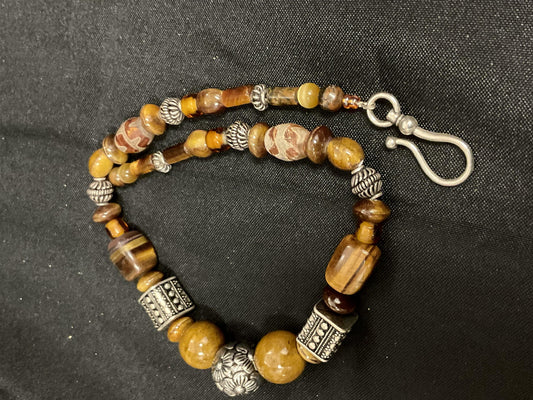 Brown and Silver Beaded Necklace