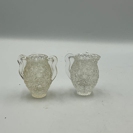 Matched Pressed Glass Toothpick Holders Mini Creamer and Sugar Jar set Clear
