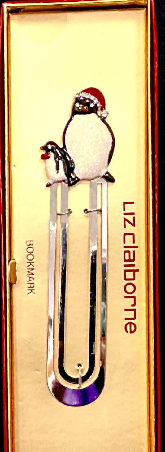 Liz Claiborne Christmas Holiday Season Jeweled Sparkle Penguin Bookmark New in Box
