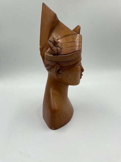 Vintage Balinese Hand-carved Wood Bust Sculpture