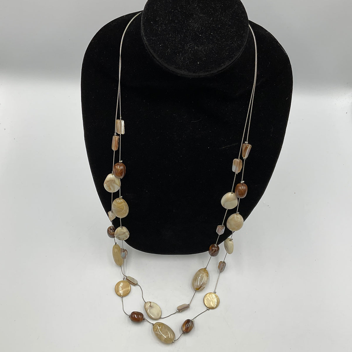 Long Earthtone Stone Design Fashion Jewelry Necklace