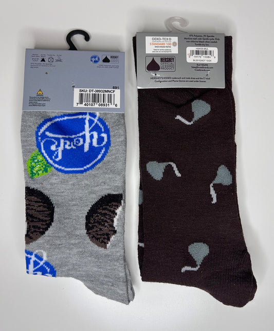 Men's Hershey's Chocolate Socks 2 Pairs Hershey's Kisses York Peppermint Patties Shoe Size 6-12 Fashion Novelty Crew Socks Hershey's Chocolate Snacks Brands Dress Socks