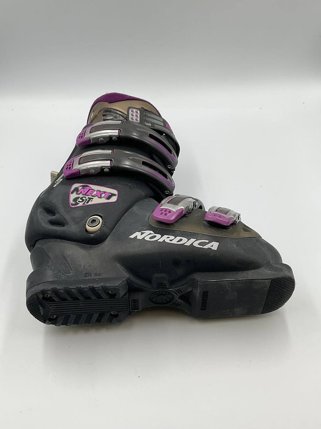 Nordica Next ST Women's Ski Boots Black Purple Flex Index 75-50 Size 23.5 Sole 274mm 4-Buckle