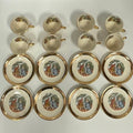 22K Gold 16 Piece Set Vintage Hand-Painted Colonial Teacups Saucers