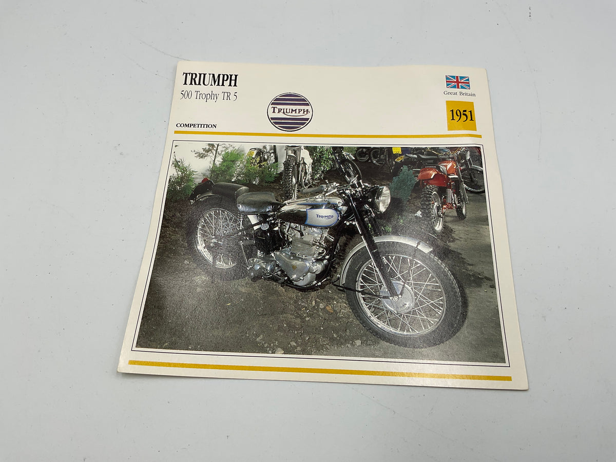 Vintage 1951 Triumph 500 Trophy TR5 Motorcycle Info Card Spec Sheet