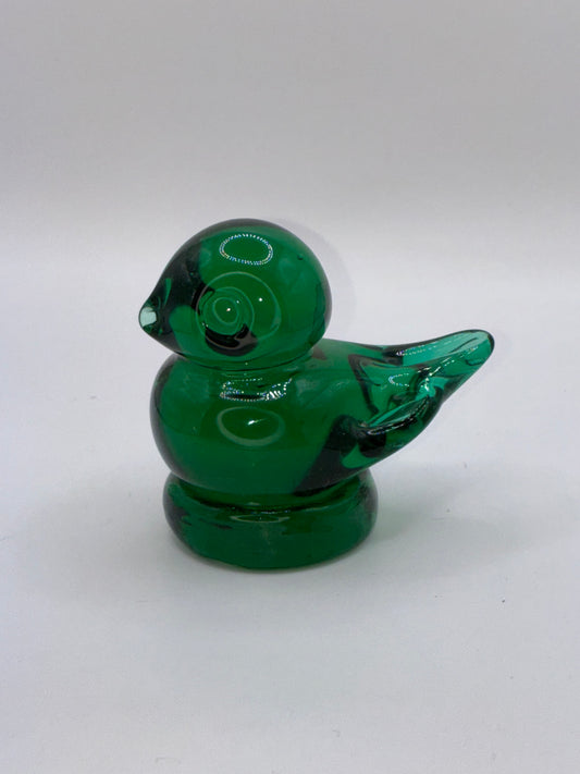 Handmade Artisan Emerald Tone Green Glass Chick Duckling Bird Figurine