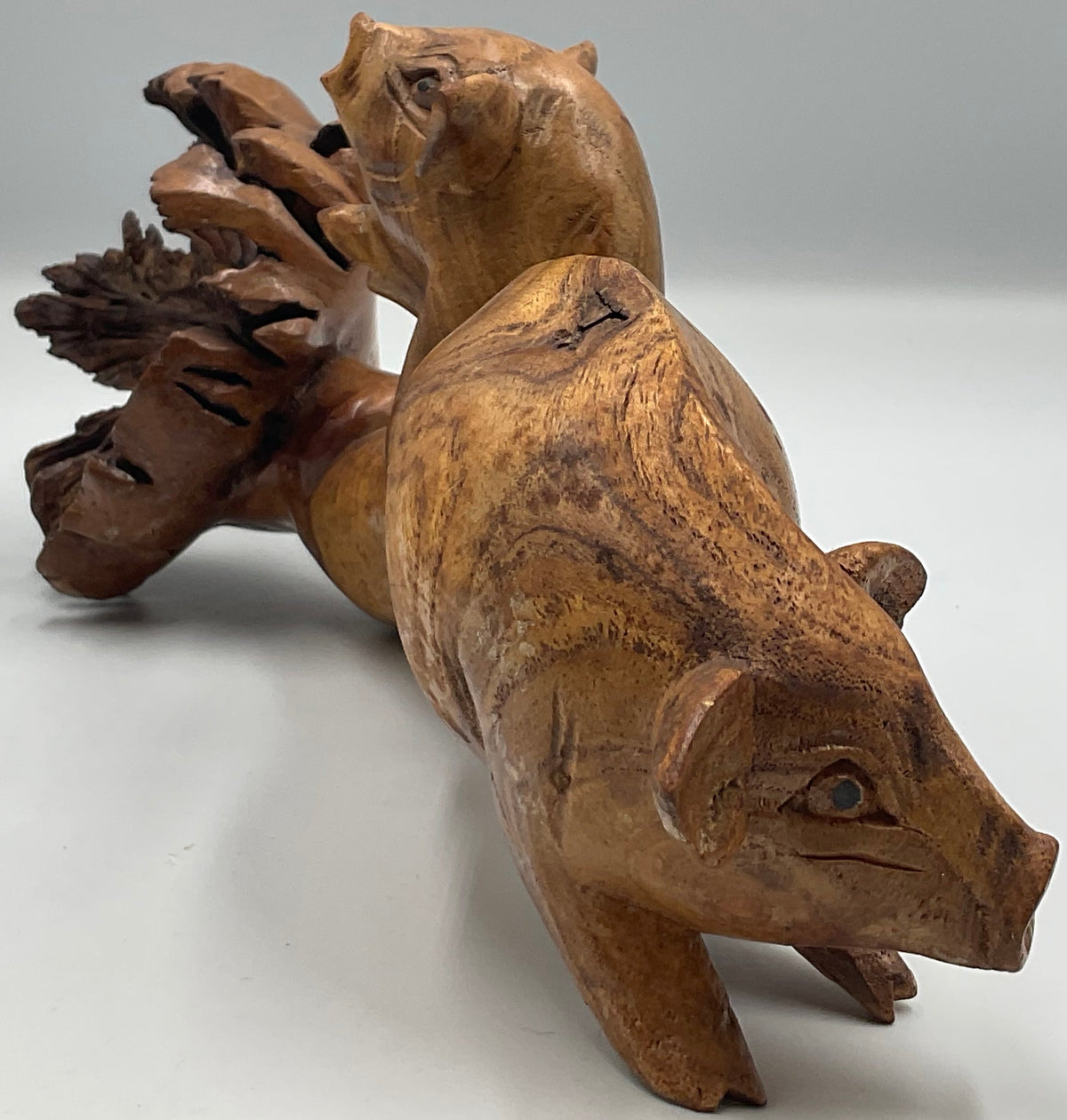Pig Sculpture Burl Wood Folk Art Handcrafted Burl-Knot 11"