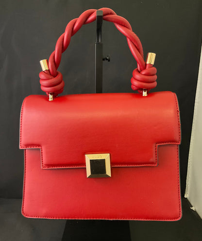 Aldo Red Top Braided Knot Handle Handbag Goldtone Hardware