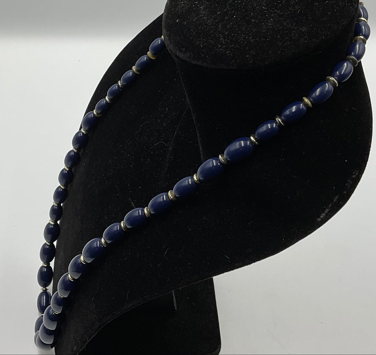 Navy Blue Long Beaded Necklace