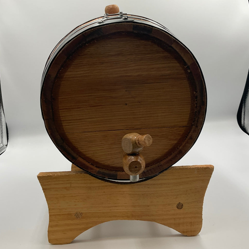 Miniature White Oak Wine Whiskey Barrel 2 Liter Dispenser with Wooden Stand and Spigot