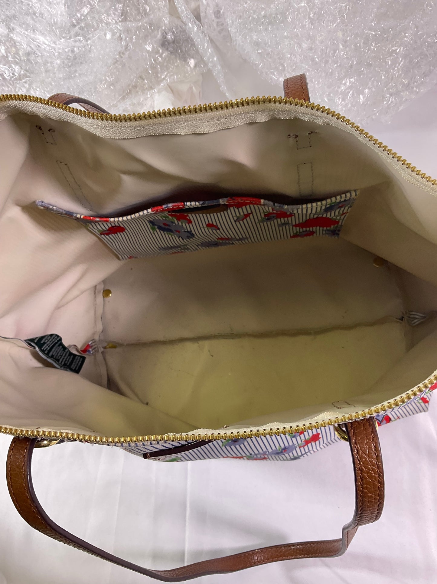 Lauren Ralph Lauren Canvas and Leather Poppy Red Flower Shoulder Bad Tote Handbag