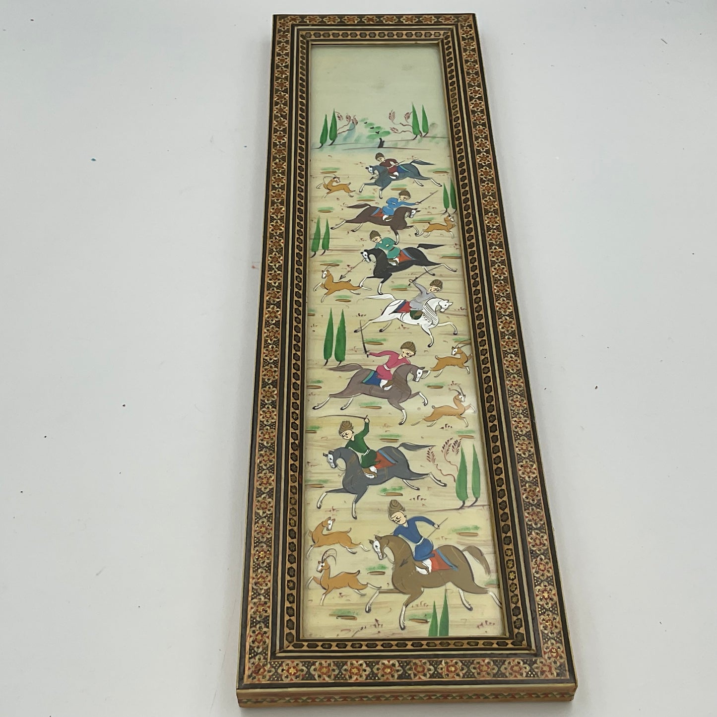 Persian Hunting Scene Vertical Framed Painting