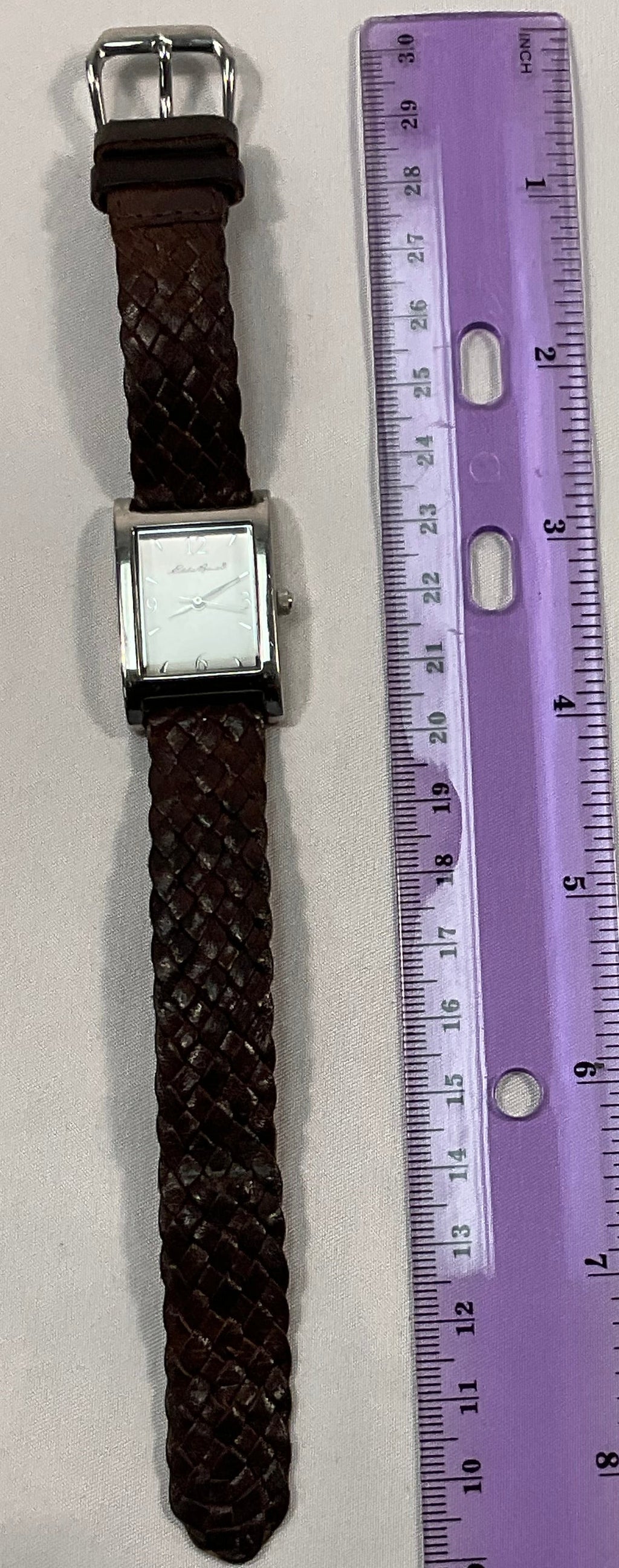 Eddie Bauer Quartz Silvertone Women's Watch Braided Brown Leather Band Working New Battery
