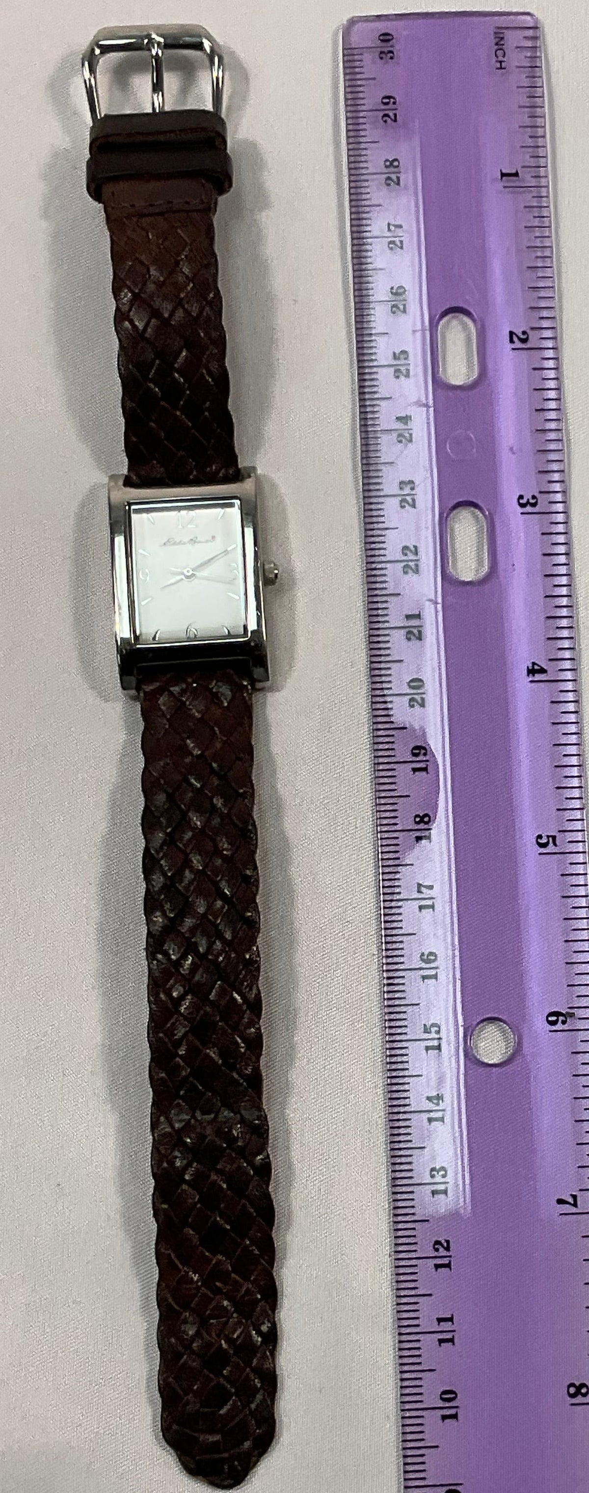 Eddie Bauer Quartz Silvertone Women's Watch Braided Brown Leather Band Working New Battery