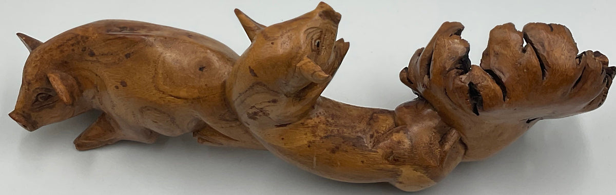 Pig Sculpture Burl Wood Folk Art Handcrafted Burl-Knot 11"