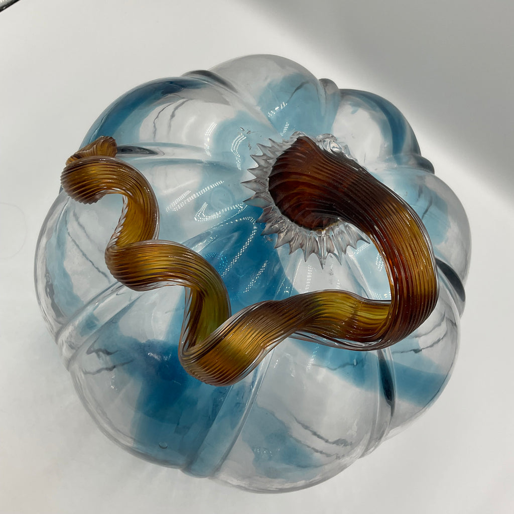Glass Pumpkin Hand Blown Blue And Clear