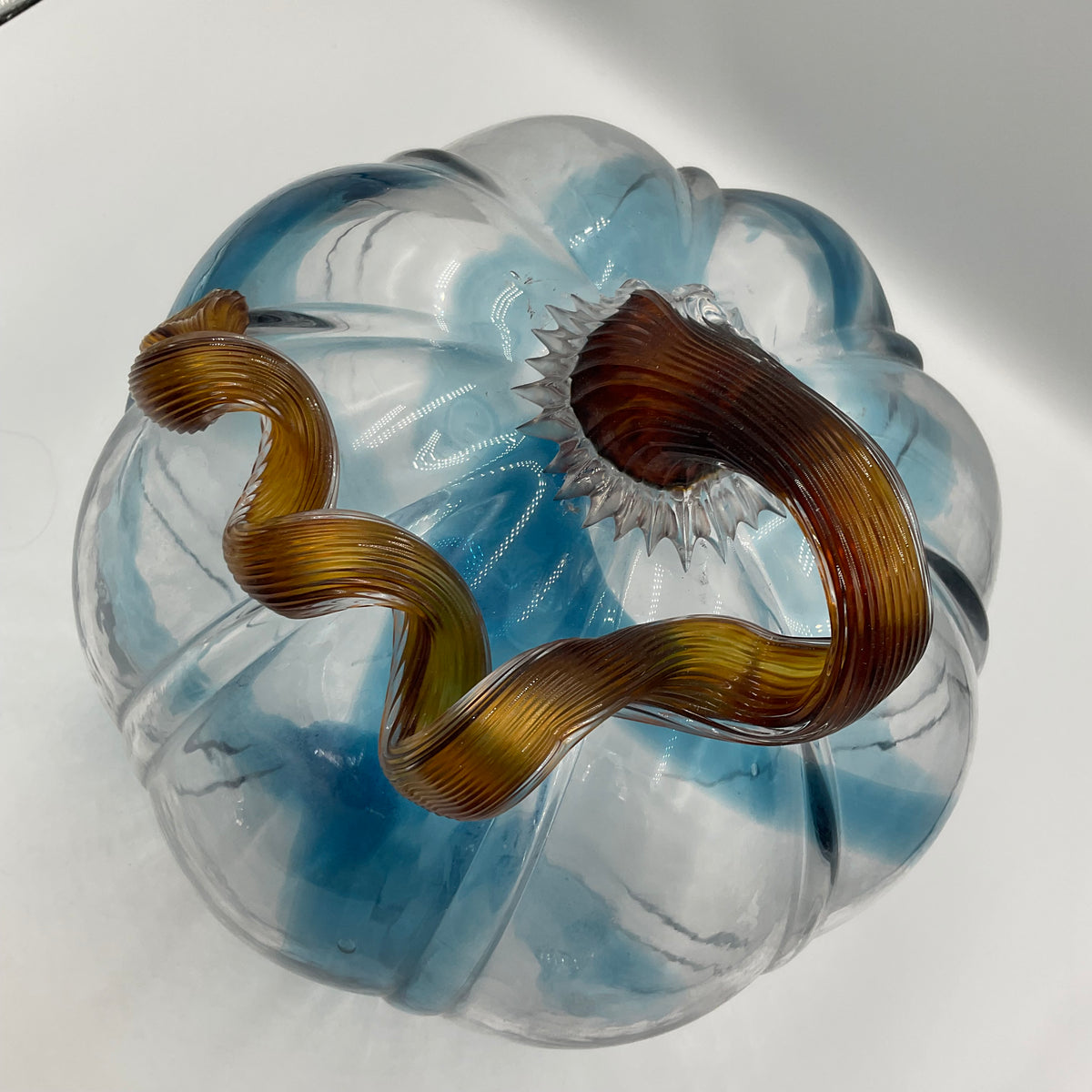 Glass Pumpkin Hand Blown Blue And Clear