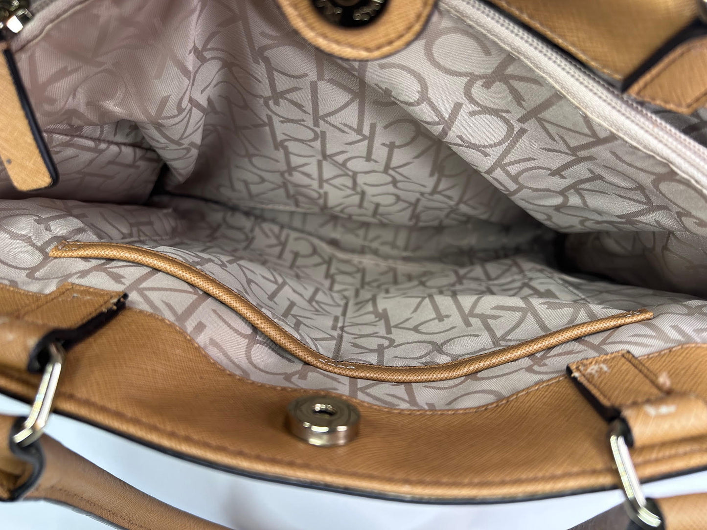 Calvin Klein CK Monogram Brown Tote Bag with Shoulder Strap Excellent Condition