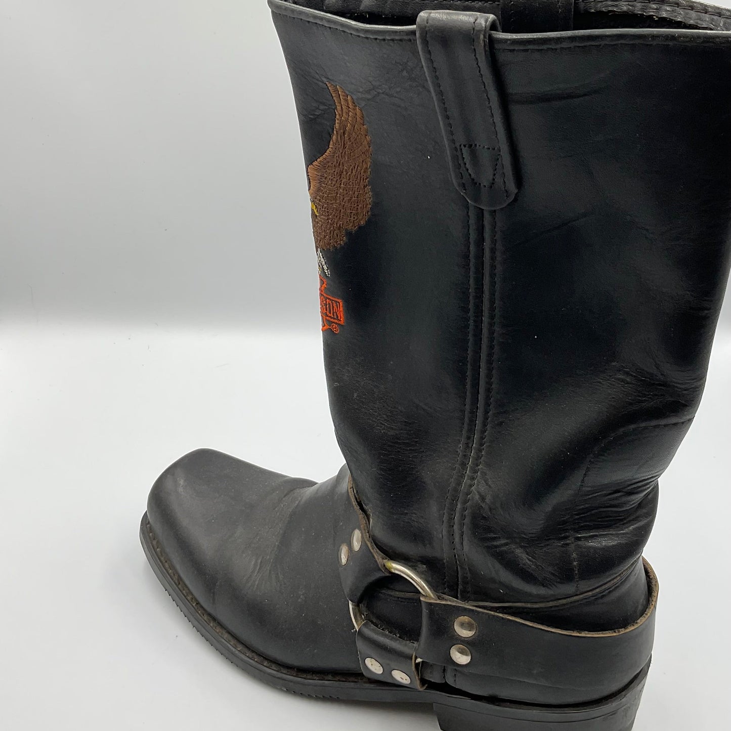 Square Toe USA Harley Davidson Screaming Eagle Black Leather Harness Boots Size 9