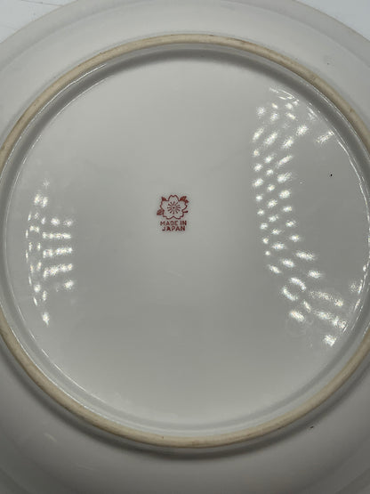 Vintage Japan Floral Porcelain Serving Bowl Blue Gold Double Handles Roses