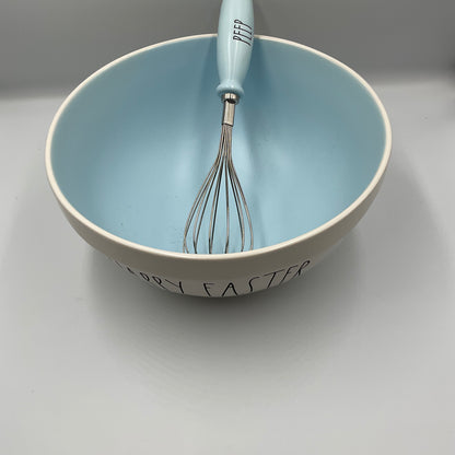 Rae Dunn Happy Easter Blue Ceramic Mixing Bowl PEEP Whisk Set