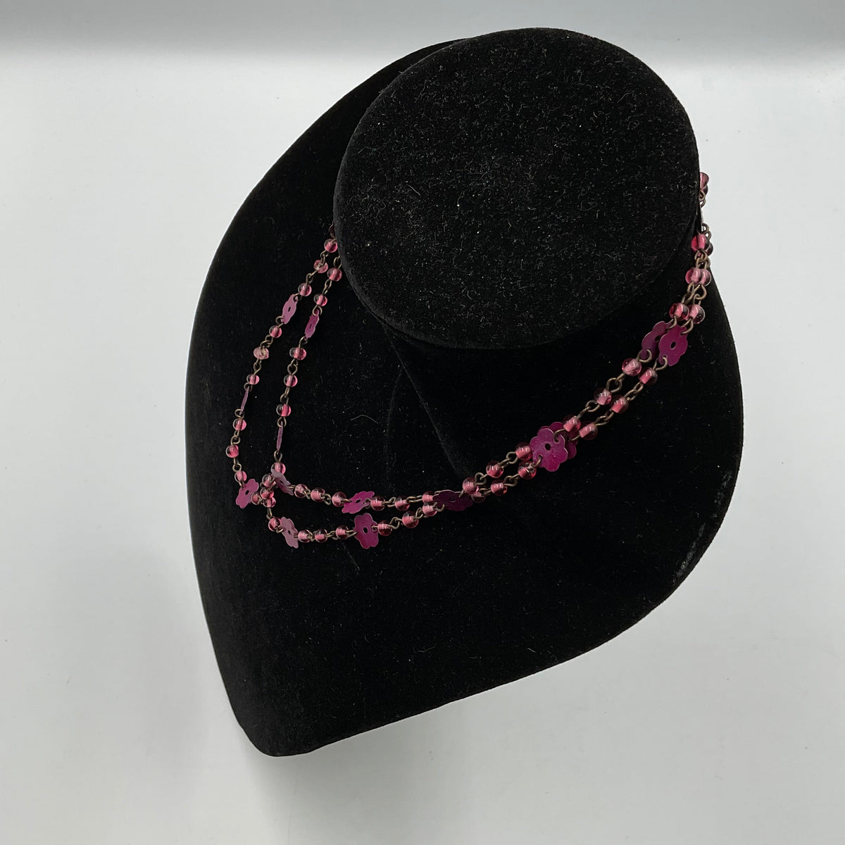Pink Purple Flower Beaded Chain Necklace