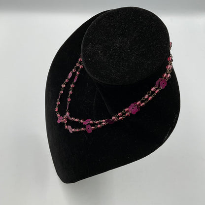 Pink Purple Flower Beaded Chain Necklace
