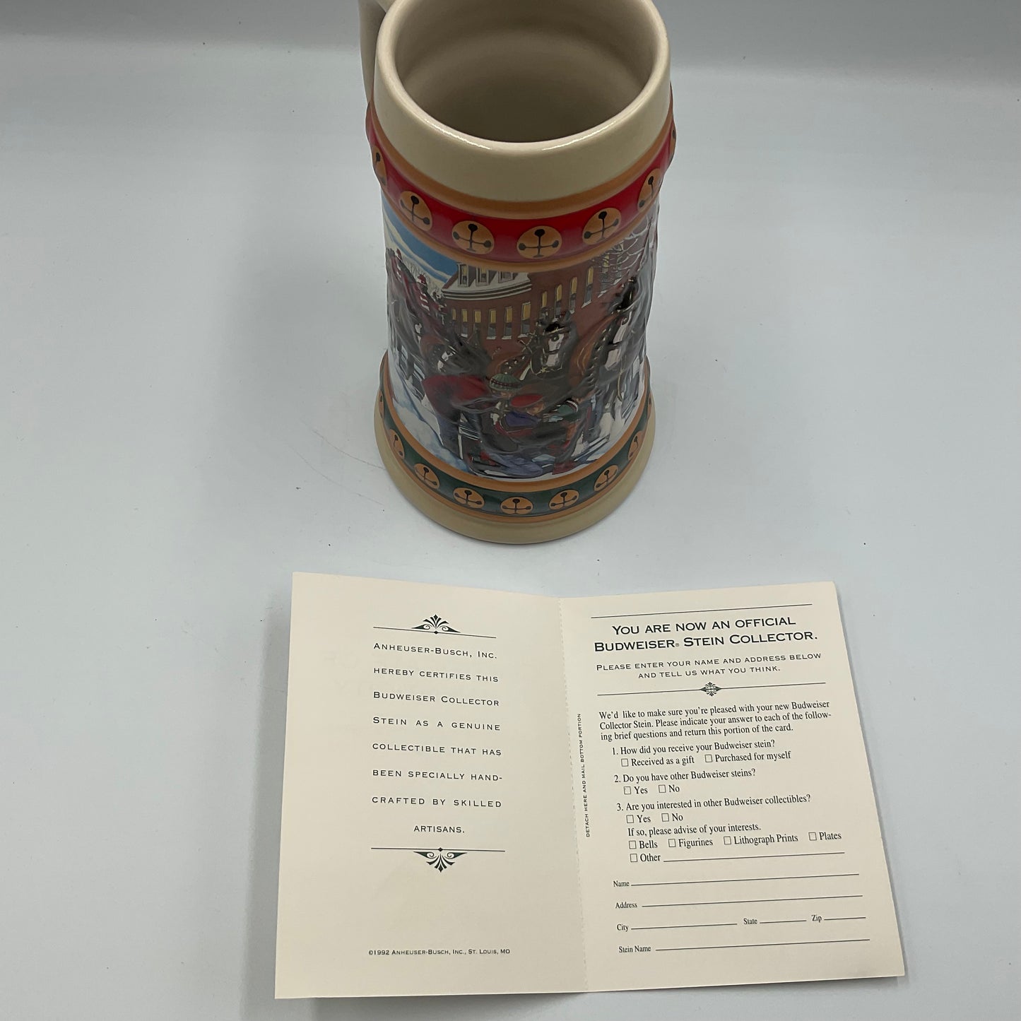 1994 Budweiser Hometown Holiday Collector Stein In Box and COA Beer Mug