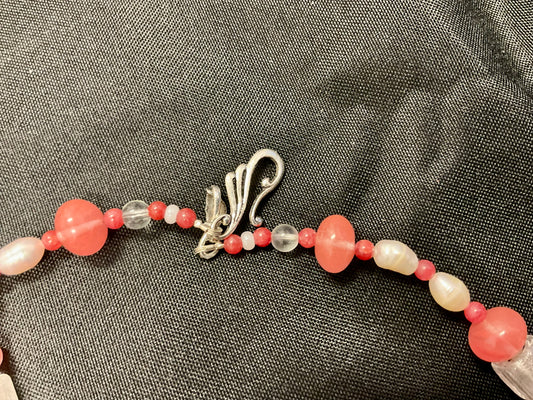 Orange and White Stone Beaded Choker Necklace
