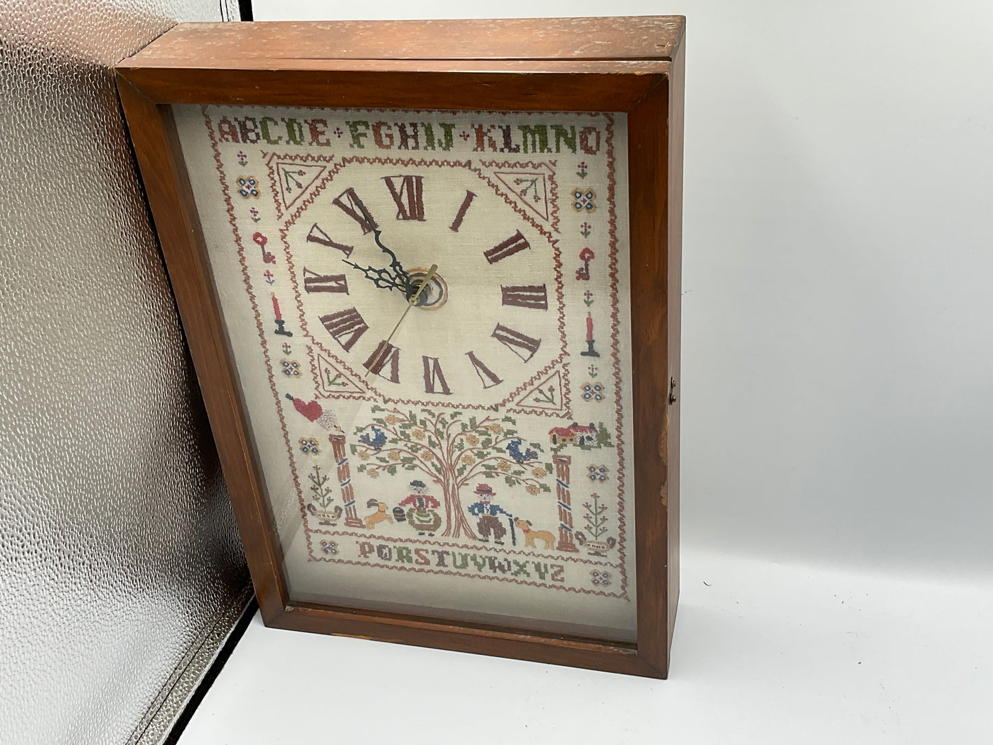 Vintage Framed Cross-Stitch Sampler Quartz Wall Clock