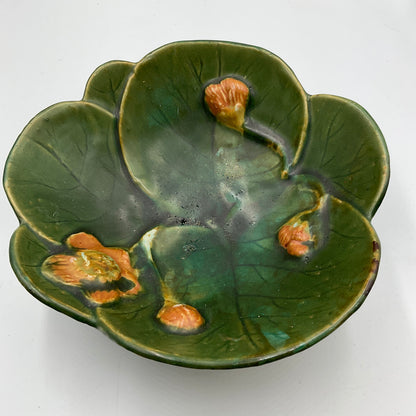 Antique Majolica Lily Pad & Flower Bowl